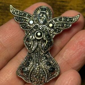 Silvertone marcasite Angel Brooch